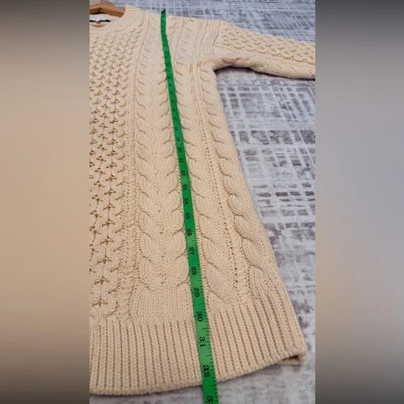 English Factory Cable Knit Legging Sweater Chunky Grandpa Sweater Cream Size-M - Picture 10 of 12